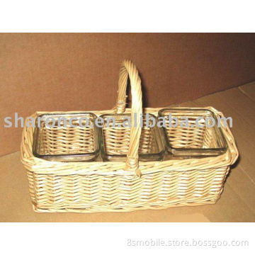Willow basket with glass bottle